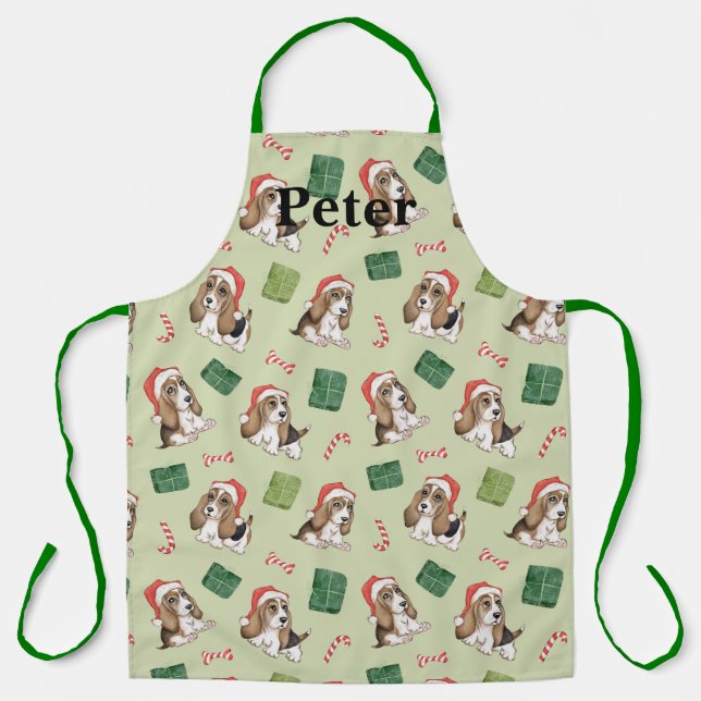 Delantal Cute Puppy usando su Apron de Santa Hat (Anverso)