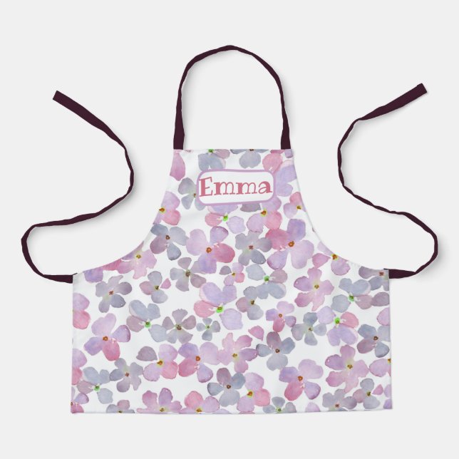 Delantal Cute Purple Flowers todo-over Print Apron (Anverso)