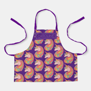 Delantal Cute púrpura Naranja Unicornio Nombre niños