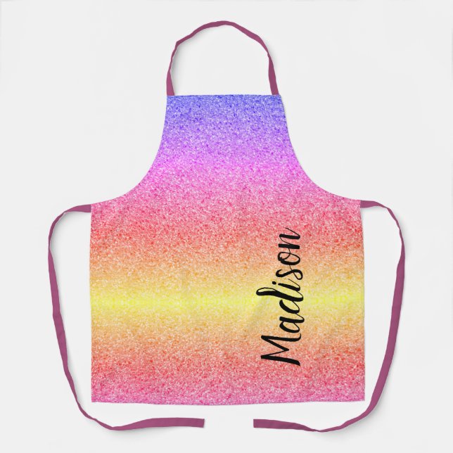 Delantal Cute Rainbow Glitter Script Personalized Womens  (Anverso)
