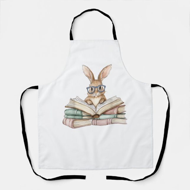 Delantal Cute Reading Bunny Glasses Books Bookworm Reader T (Anverso)