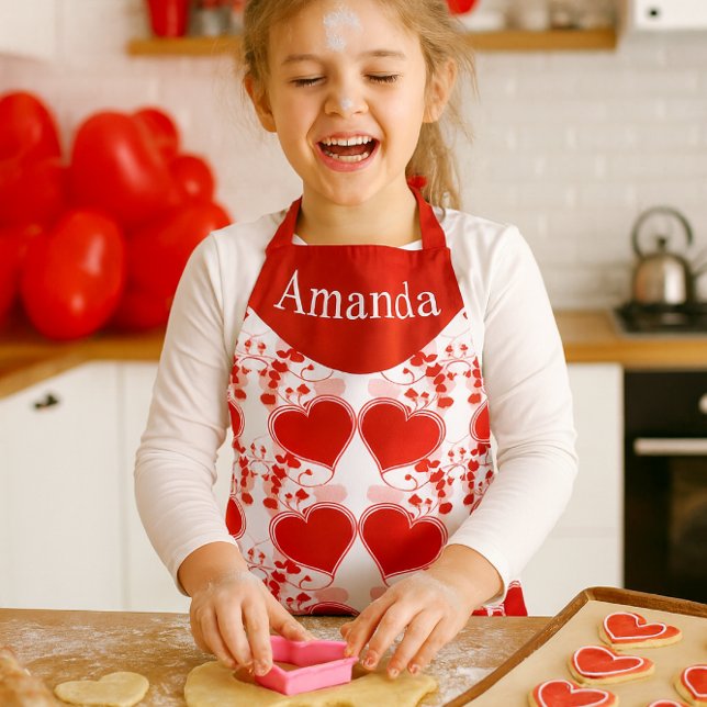 Delantal Cute Red Heart Personalized Valentine's Day  (Create cherished Valentine's Day memories while baking cookies in a personalized red heart apron.)