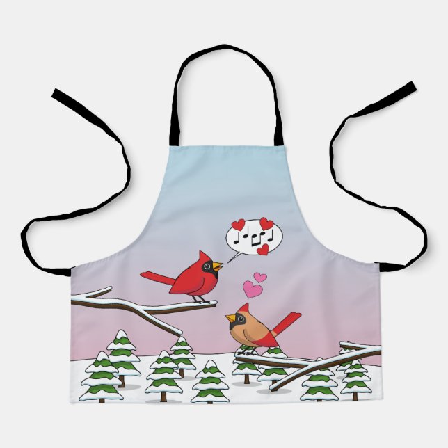 Delantal Cute Red Northern Cardinals aman el paisaje invern (Anverso)
