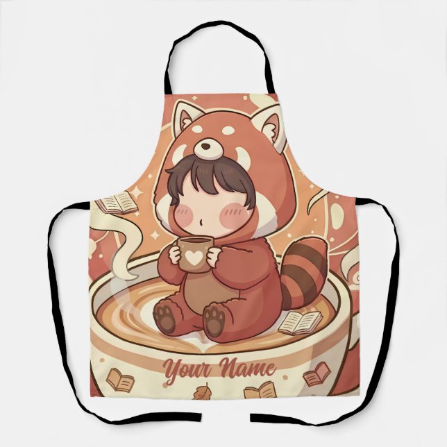Delantal Cute Red Panda Coffee Kitchen Chef Apron (Anverso)