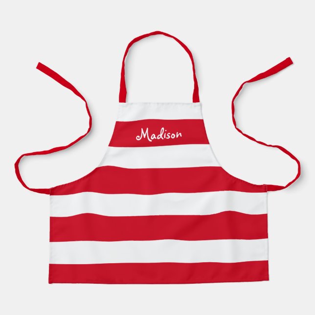 Delantal Cute Red White Stripes Niños Personalizados (Anverso)