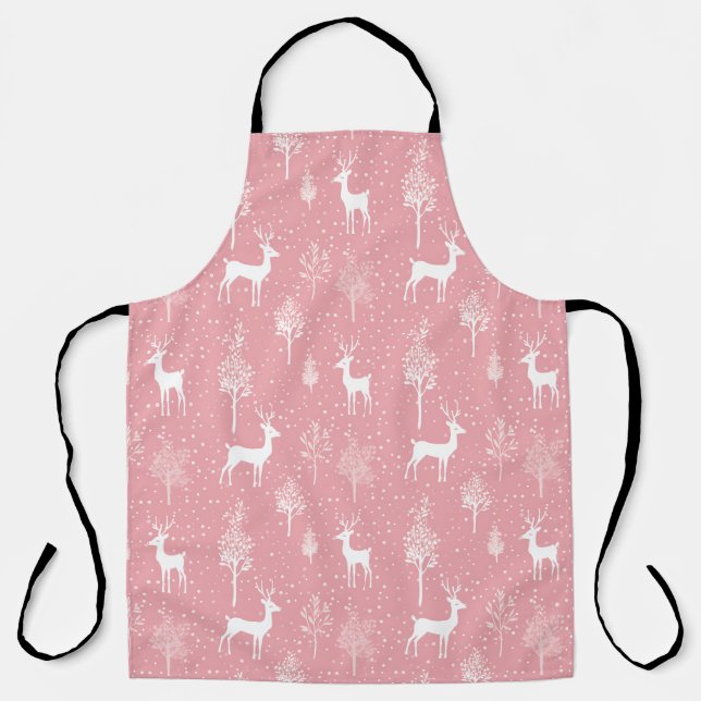 Delantal Cute Reno de Navidad Antiguo con Copos de Nieve (Anverso)