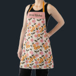 Delantal Cute rosa retro floral<br><div class="desc">Un delantal floral rosa y naranja adorable. Personalízalo con tu nombre. Diseñado para ti por Blackberry Boulevard.</div>