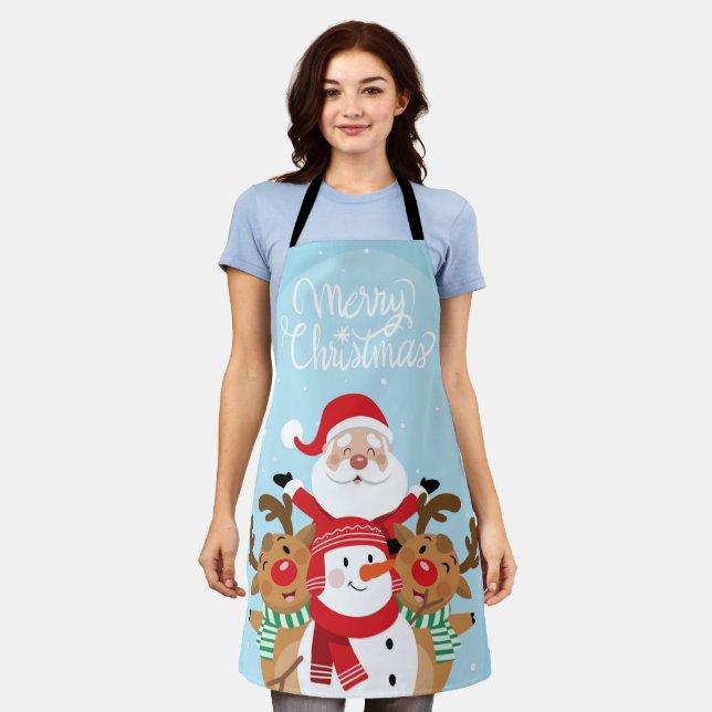 Delantal Cute Santa Claus, deer and snowman (Gastado)