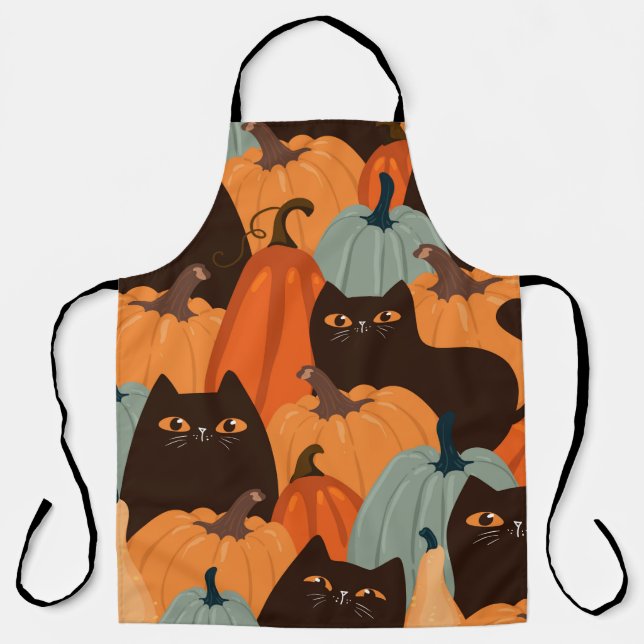 Delantal Cute seamless pattern with black cats and pumpkins (Anverso)