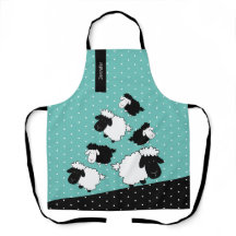 Cute Sheeps Ilustracion Apron Blanco Y Negro