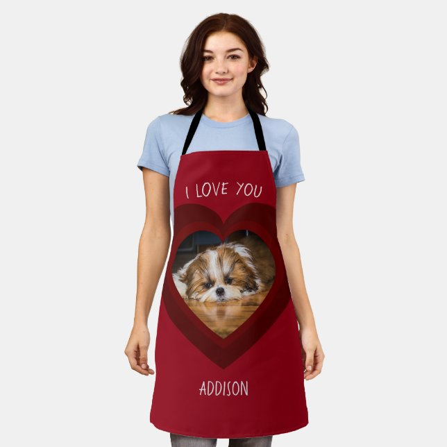 Delantal Cute shih tzu love Valentine heart photo (Gastado)