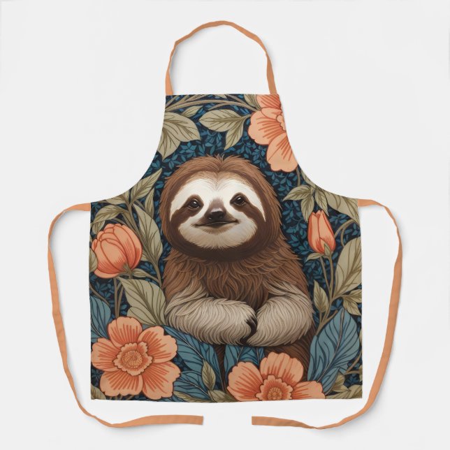 Delantal Cute Sloth Elegant Floral William Morris Inspired (Anverso)