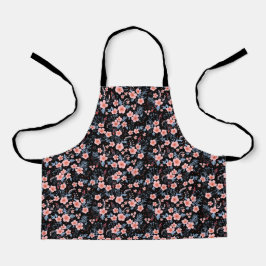 Delantal Cute small pink floral with black background
