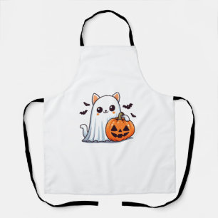 Delantal Cute Spooky Gato Fantasma Calabaza Halloween Caída