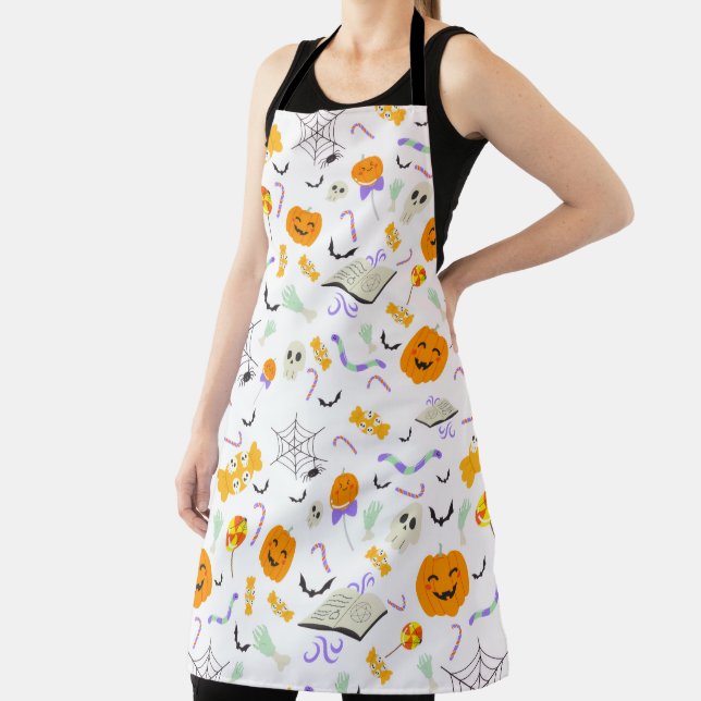 Delantal Cute Spooky Halloween Candy and Pumpkins Pattern (in situ)
