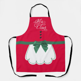 Delantal Cute Sra. Claus Green Bow White Fake Apron 