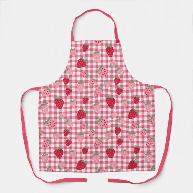 Delantal Cute Strawberry Plaid Gingham Pattered (Anverso)