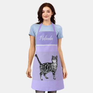 Delantal Cute Tabby Cat Pastel Lavanda púrpura Gatos Apron