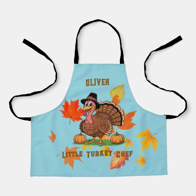 Delantal Cute Turkey Kids Apron – Little Chef Name (Anverso)