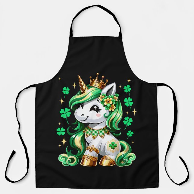 Delantal Cute Unicorn Shamrock St Patricks Day (Anverso)
