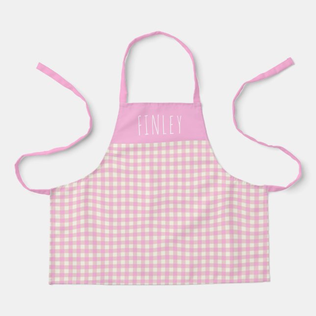 Delantal Cute Vintage Pink Gingham Plaid Personalizado Kid (Anverso)