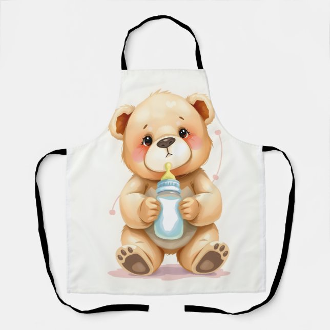 Delantal Cute Watercolor Baby Teddy Bear Illustration  (Anverso)