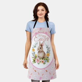 Delantal Cute Watercolor Bunny Floral Wreath Easter