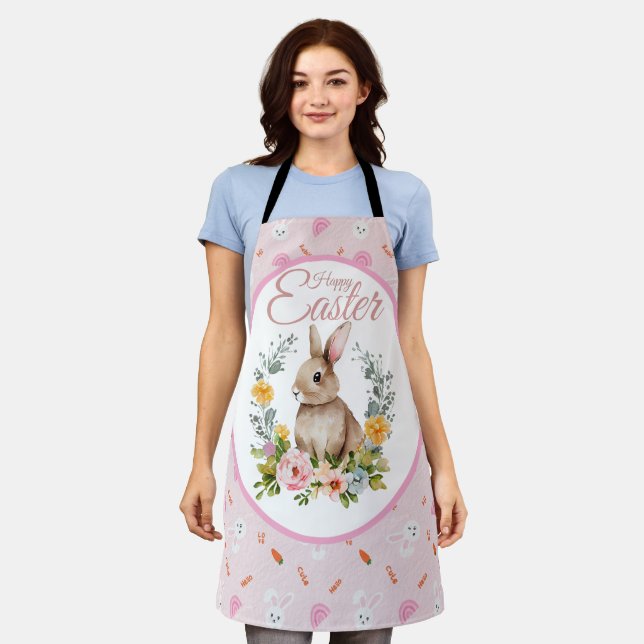 Delantal Cute Watercolor Bunny Floral Wreath Easter (Gastado)