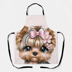 Delantal Cute Yorkie con un compadre rosado