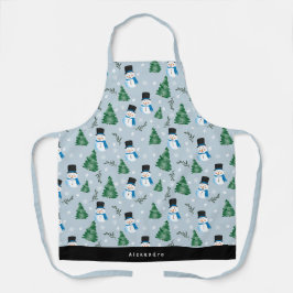 Delantal Cuto acuarela Winter Snow Pattern Nombre personali