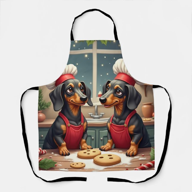 Delantal Dachshund Christmas Cookie Bakers Holiday Painting (Anverso)