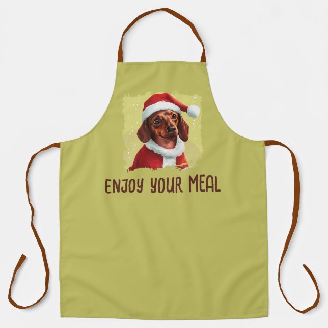 Delantal Dachshund Con El Equipo De Santa Claus - Navidades (Anverso)