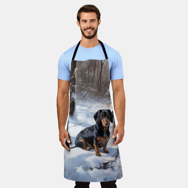 Delantal Dachshund Deja que nieve Navidad (Gastado)