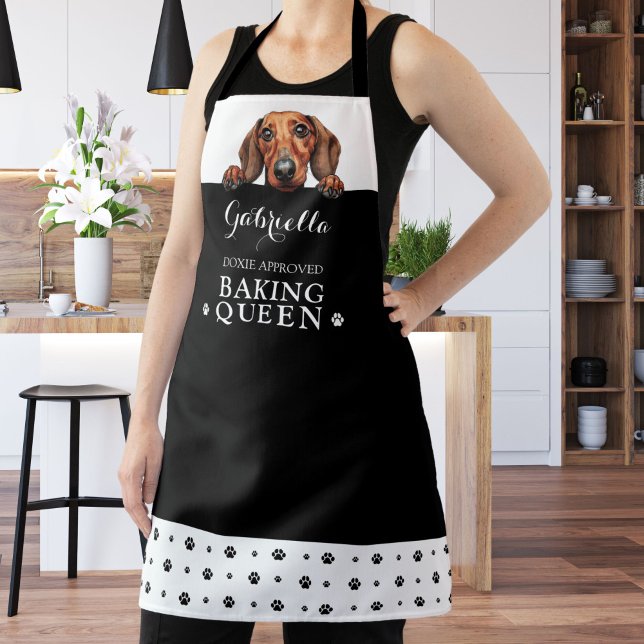Delantal Dachshund Dog Baking Queen Black White Personaliza (Subido por el creador)