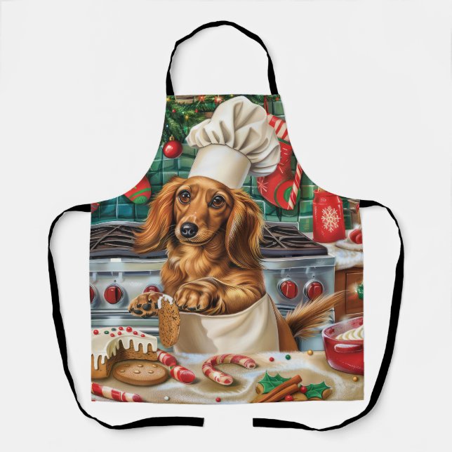 Delantal Dachshund Holiday Baking: Navidades festivos (Anverso)