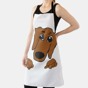 Delantal dachshund rojo asomando caricatura