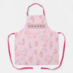 Delantal Dachshund Rosa Personalizado y Flor