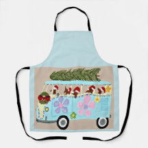 Dachshunds en su camioneta hippie de Navidad