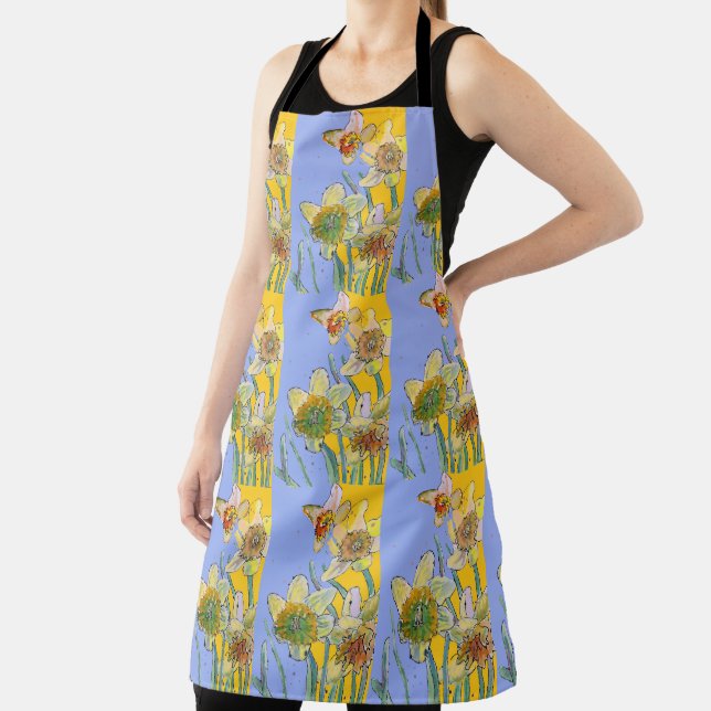 Delantal Daffodil acuarela Flor floral Cocina Apron (in situ)