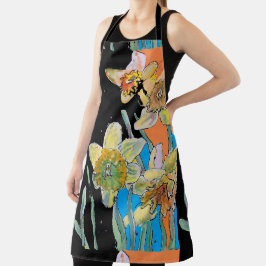 Delantal Daffodil Acuarela Flor Naranja floral Apron