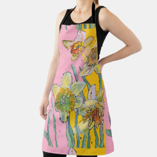 Delantal Daffodil Acuarela Flor rosa floral Apron