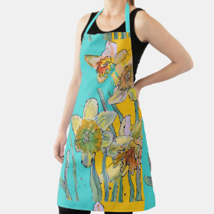Delantal Daffodil Watercolor Flor Turquesa floral Apron