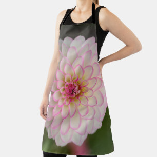 Delantal Dahlia blanca con flor de borde rosa