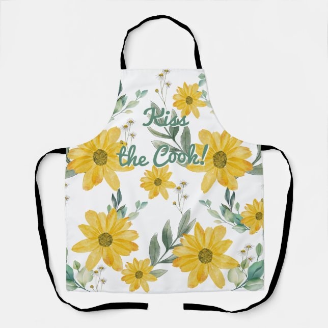 Delantal Daisies "Besa al Coco", ¡TEXTO PERSONALIZABLE! (Anverso)