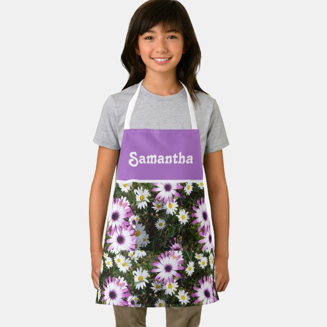 Delantal Daisies de margarita rosa y blanca floridos de ápr (in situ)