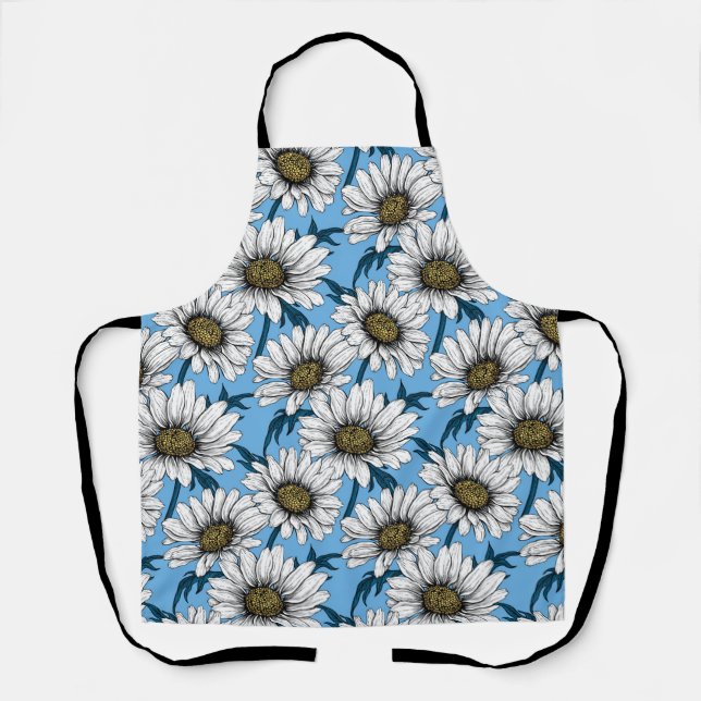 Delantal Daisies, flores silvestres en azul (Anverso)