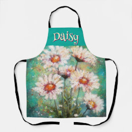 Delantal Daisies Impressionistic Floral Teal Personalized