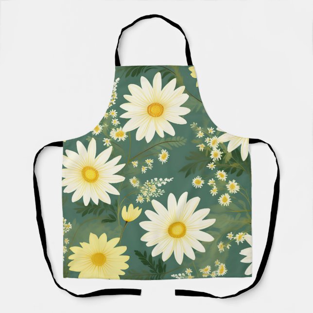 Delantal Daisies románticos sobre el verde (Anverso)