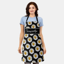 Daisises blancos sobre el Apron Negro Personalizad