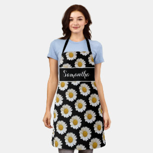 Delantal Daisises blancos sobre el Apron Negro Personalizad